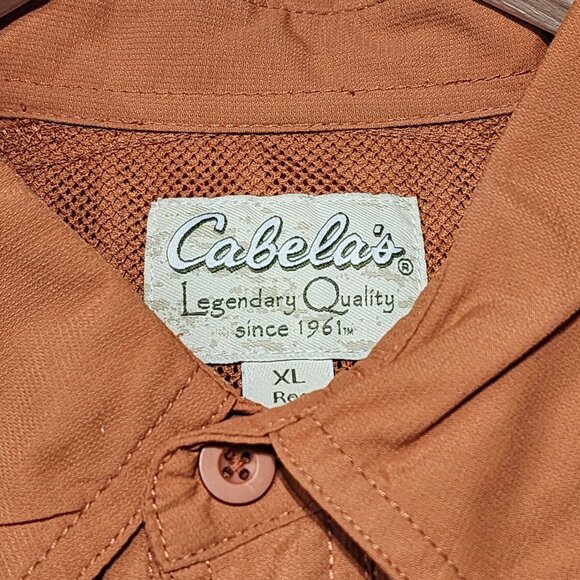 Cabelas Mens XL Button-Up Rust Orange Nylon Shirt UPF 30 Sun Outdoor Fishing - Picture 4 of 9
